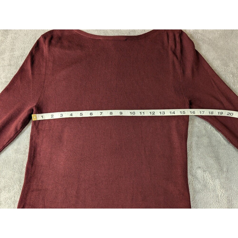 WHBM Dress Womens L Maroon Ribbed Knit Asymmetrical Sleeve Bateau Neck - Picture 9 of 11